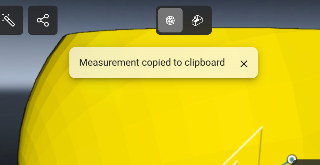 Notification indicating measurement has been successfully copied to clipboard for use.